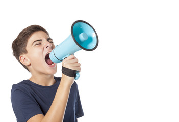 shouting teenager with megaphone