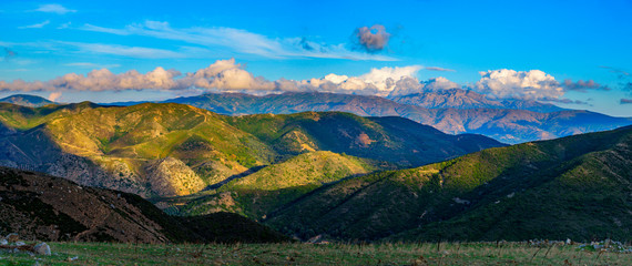 mountains at sunset. clouds over the mountains. Crete, Greece