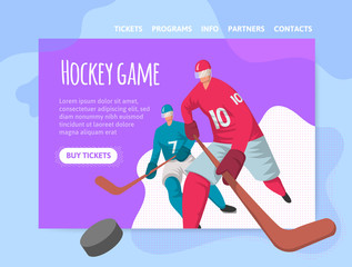 Two hockey players in abstract flat style. Vector illutration, design template of sport site header, banner or poster.