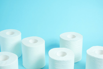 Daily necessities, Toilet paper. copy space, light blue background.　日用品　トイレットペーパー　余白あり　水色背景