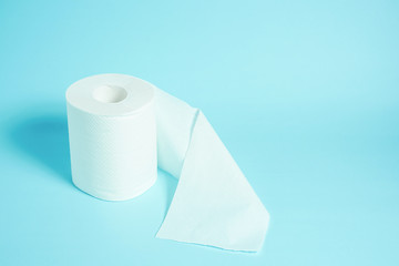 Daily necessities, Toilet paper. copy space, light blue background.　日用品　トイレットペーパー　余白あり　水色背景