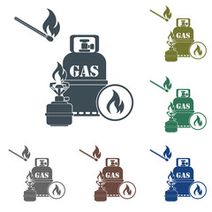 Camping stove with gas bottle icon vector