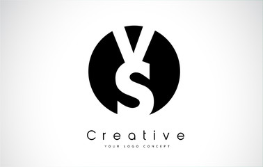 VS Letter Logo Design inside a Black Circle