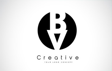 BV Letter Logo Design inside a Black Circle