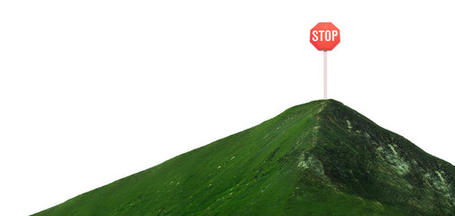 stop sign on mountain top. concept of danger or risk in business