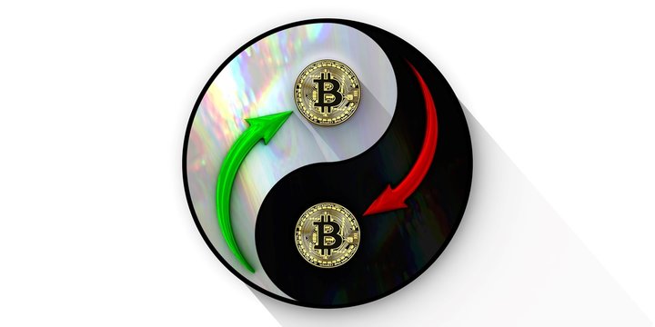 Bitcoin gold on chinese's yin and yang sign on white background, 3d concept illustration.