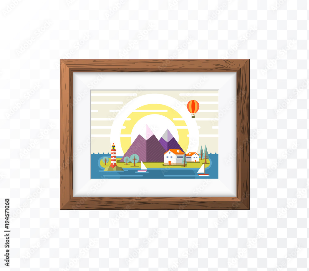 Poster realistic minimal isolated white frame with art scene on transparent background for presentations . 