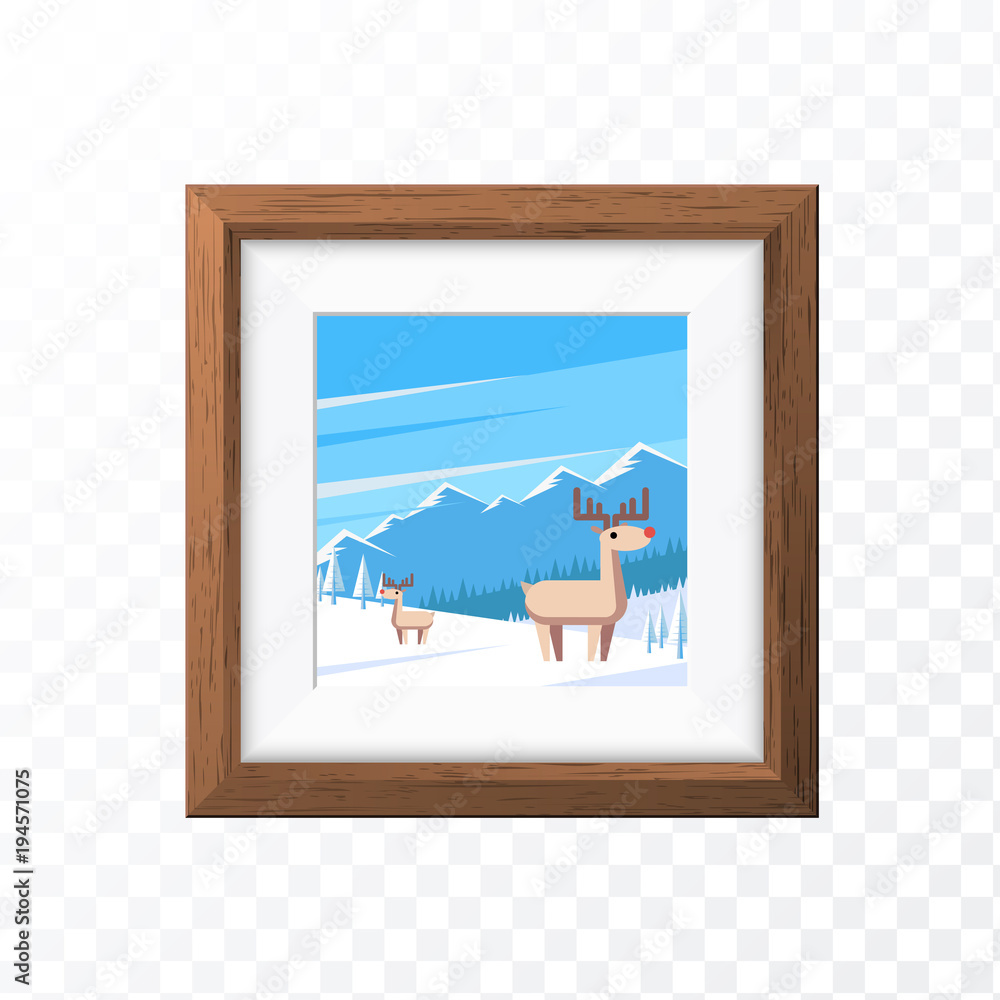 Poster realistic minimal isolated white frame with art scene on transparent background for presentations . 
