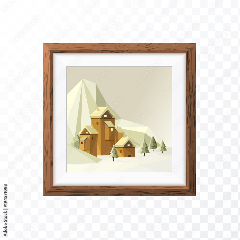 Poster realistic minimal isolated white frame with art scene on transparent background for presentation s. 