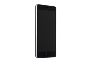 Black screen of smartphone isolated on white background