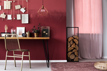 Pink woman's workspace interior