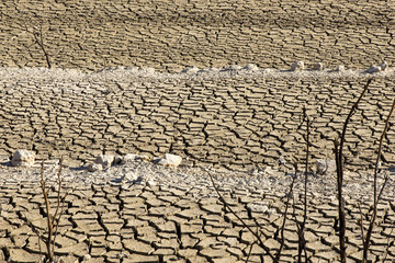 Empty lake at Bimont Dam near Aix en Provence, France.