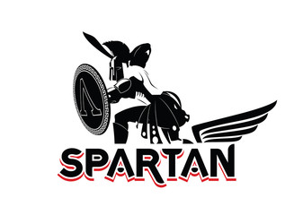 Spartan emblem in helmet and shield. Black-and-White logo