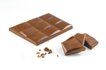 Chocolate pieces on a white background