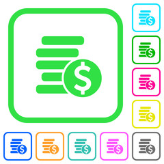 Dollar coins vivid colored flat icons