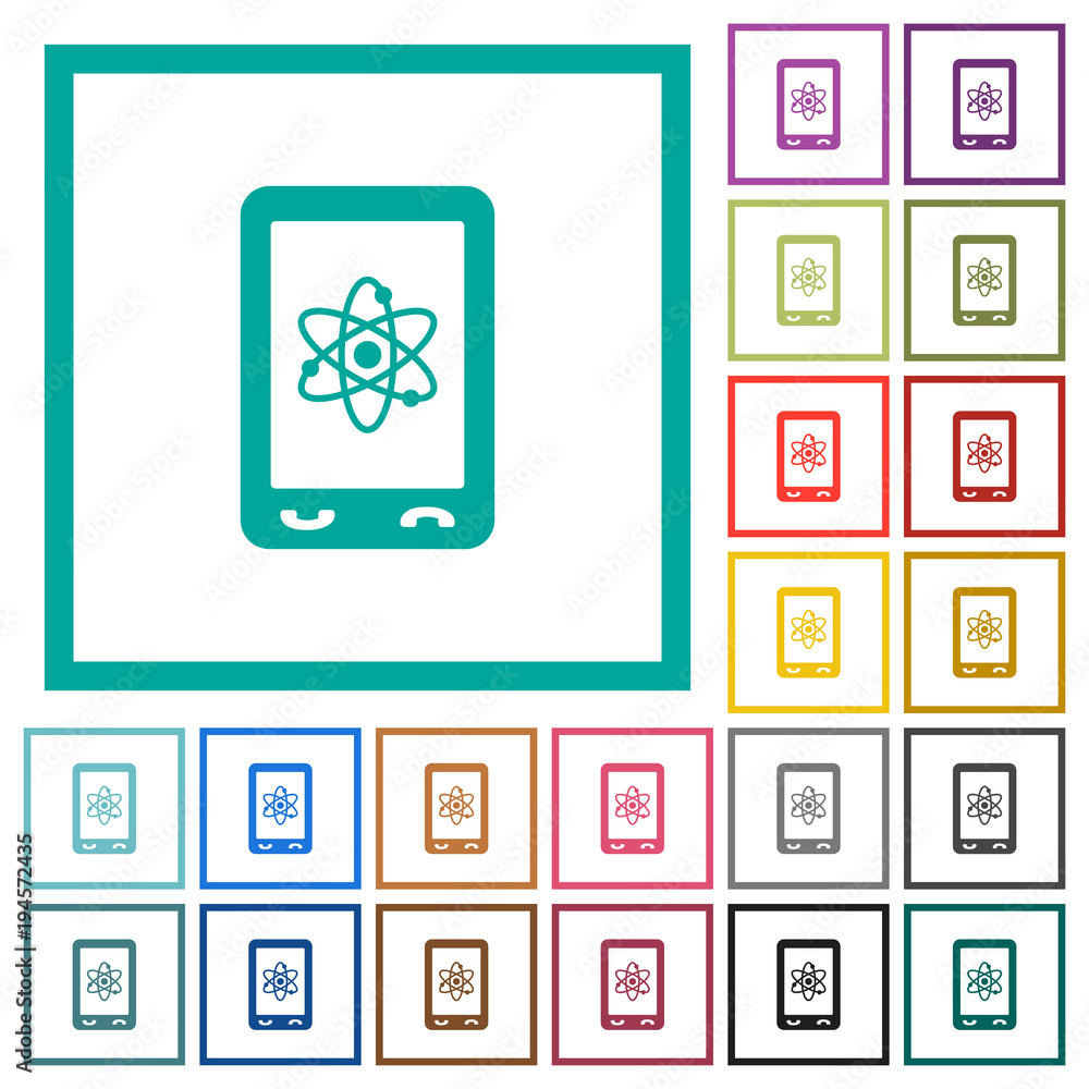 Poster mobile science flat color icons with quadrant frames