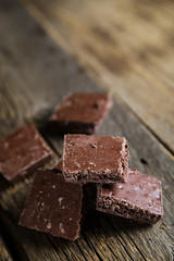 Pieces of dark porous chocolate