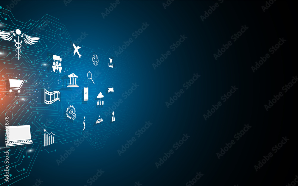Poster digital circuit loading with iot icon design speed connection concept background