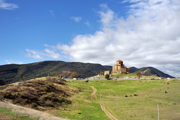 Georgia, Mtskheta, monastery of the dzhvari on the mountain. confluence of the rivers kura and...