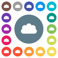 Cloud flat white icons on round color backgrounds
