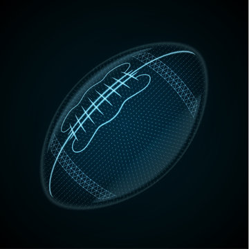 Vector image of a American Football ball made of glowing lines, points and polygons