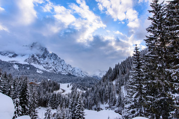 Snow on the dolomitic mountains of Sappada