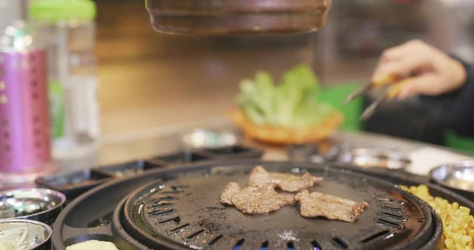 Traditional Korean barbecue in restaurant