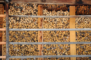 cutted trunks in an alpin hut in dolomites, Italy