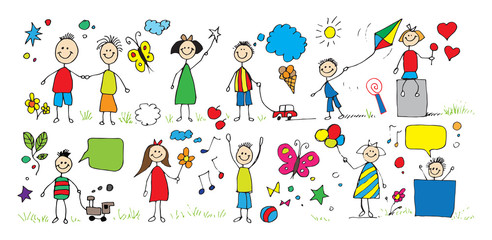 Hand drawn kids doodle over white © katarinalas