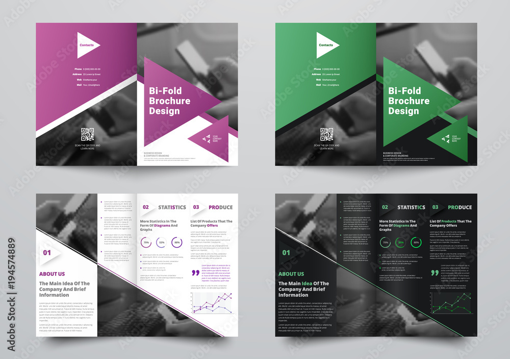 Poster Vector bifold brochure for business with a place for photos and triangular design elements