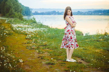 Woman in a river dress