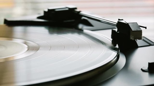 Turntable with gramophone record playing music