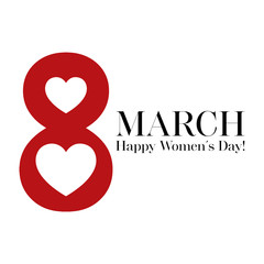 8 march holiday card with heart. Card for Women's day. Happy women's day. Greeting card design for International Women's Day. Vector illustration.