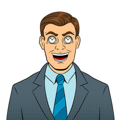 Businessman with clock in eyes pop art vector