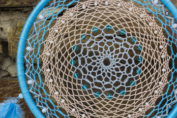 Handmade dream catcher with feathers threads and beads rope hanging