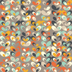 Midcentury geometric retro background. Vintage brown, orange and teal colors. Seamless floral mod pattern, vector illustration. Abstract retro geometric midcentury 60s 70s background. Retro wallpaper.