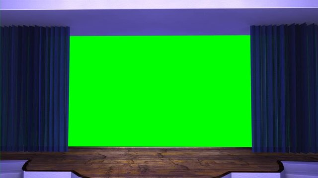 Apertura chiusura tenda teatro colore blu su sfondo chroma key