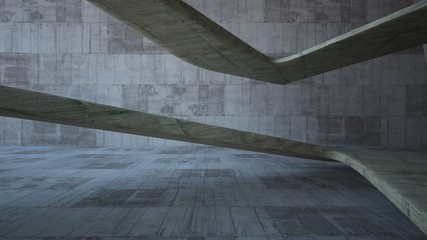 Obraz premium Empty dark abstract brown concrete room smooth interior. Architectural background. Night view of the illuminated. 3D illustration and rendering