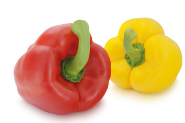 Yellow and red pepper isolated on white background 