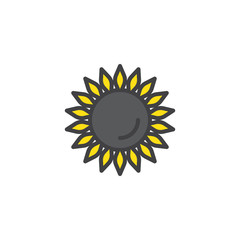 Sunflower filled outline icon, line vector sign, linear colorful pictogram isolated on white. Helianthus symbol, logo illustration. Pixel perfect vector graphics