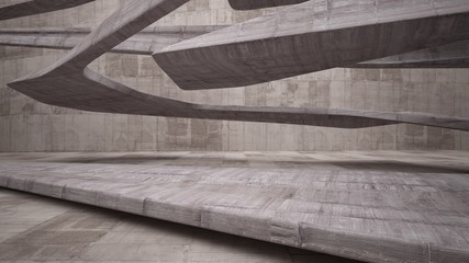 Empty dark abstract brown concrete room smooth interior. Architectural background. Night view of the illuminated. 3D illustration and rendering