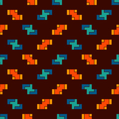 Repeated creative puzzle mosaic. Geometric seamless pattern design. Pixel art surface texture. Contemporary camouflage