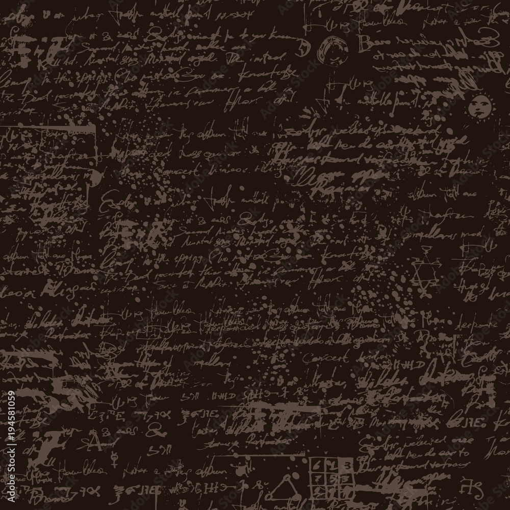 Poster vector texture, seamless background with handwritten text and scribbles, medieval papyrus or manuscr