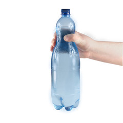 plastikowa butelka z woda w ręku