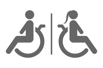 Separated toilet for disabled persons sign. Handicapped accessible male and female WC. Vector icon.