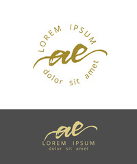 A E. Initials Monogram Logo Design. Dry Brush Calligraphy Artwork