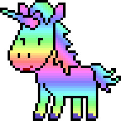 vector pixel art unicorn rainbow