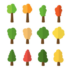 Fototapeta premium Cartoon trees icons isolated on white background. Vector illustration.