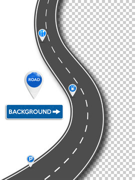 Winding road. The roadway location isinfographic template with contact pointers. Vector illustration.