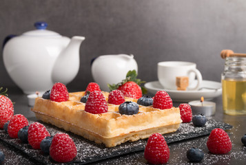 Brussels waffles with fresh fruit
